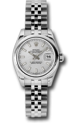 Rolex Steel Lady-Datejust 26 Watch - Domed Bezel - Silver Index Dial - Jubilee Bracelet - 179160 ssj