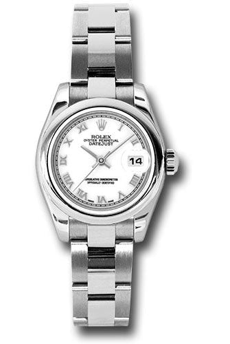 Rolex Steel Lady-Datejust 26 Watch - Domed Bezel - White Roman Dial - Oyster Bracelet - 179160 wro