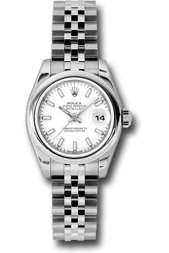 Rolex Steel Lady-Datejust 26 Watch - Domed Bezel - White Index Dial - Jubilee Bracelet - 179160 wsj