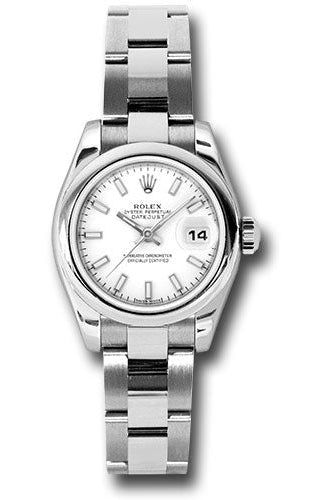Rolex Steel Lady-Datejust 26 Watch - Domed Bezel - White Index Dial - Oyster Bracelet - 179160 wso