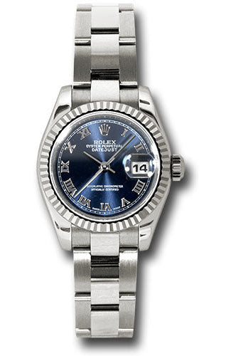 Rolex White Gold Lady-Datejust 26 Watch - Fluted Bezel - Blue Roman Dial - Oyster Bracelet - 179179 bro