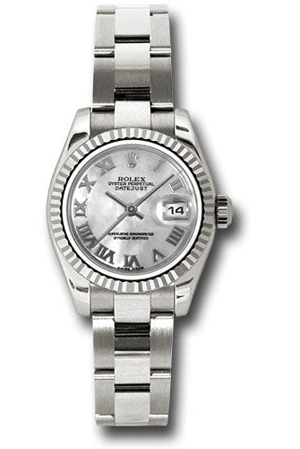 Rolex White Gold Lady-Datejust 26 Watch - Fluted Bezel - Mother-Of-Pearl Roman Dial - Oyster Bracelet - 179179 mro
