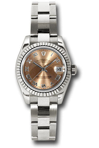Rolex White Gold Lady-Datejust 26 Watch - Fluted Bezel - Pink Roman Dial - Oyster Bracelet - 179179 pro