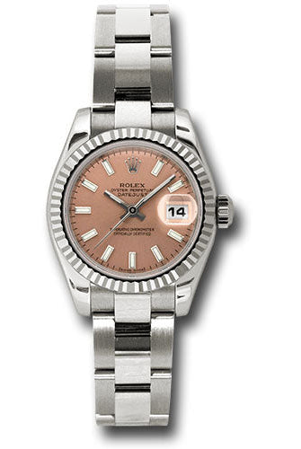 Rolex White Gold Lady-Datejust 26 Watch - Fluted Bezel - Pink Index Dial - Oyster Bracelet - 179179 pso
