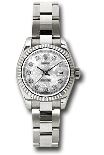 Rolex White Gold Lady-Datejust 26 Watch - Fluted Bezel - Silver Jubilee Diamond Dial - Oyster Bracelet - 179179 sjdo