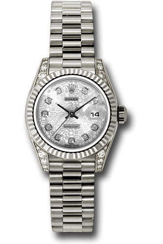 Rolex White Gold Lady-Datejust 26 Watch - Fluted Bezel - Silver Jubilee Diamond Dial - President Bracelet - 179239 sjdp