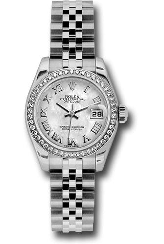 Rolex Steel and White Gold Lady Datejust 26 Watch - 46 Diamond Bezel - White Mother-Of-Pearl Roman Dial - Jubilee Bracelet -