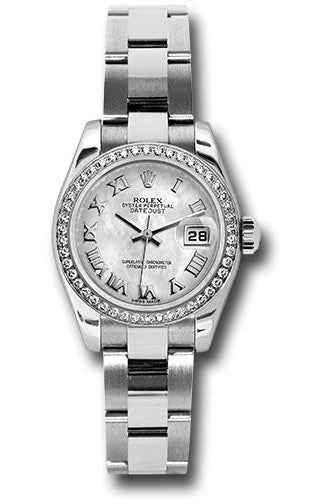 Rolex Steel and White Gold Lady Datejust 26 Watch - 46 Diamond Bezel - White Mother-Of-Pearl Roman Dial - Oyster Bracelet -