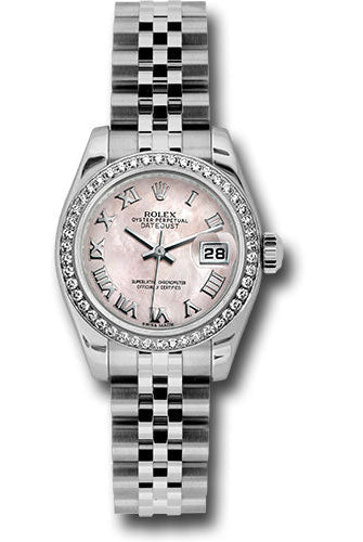 Rolex Steel and White Gold Lady Datejust 26 Watch - 46 Diamond Bezel - Pink Mother-Of-Pearl Roman Dial - Jubilee Bracelet -