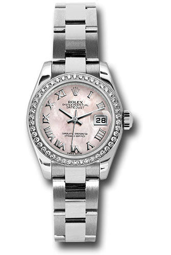 Rolex Steel and White Gold Lady Datejust 26 Watch - 46 Diamond Bezel - Pink Mother-Of-Pearl Roman Dial - Oyster Bracelet -