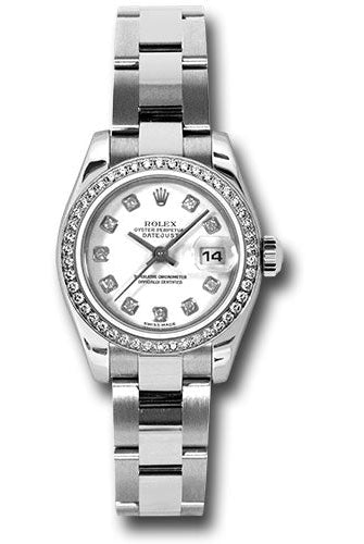 Rolex Steel and White Gold Lady-Datejust 26 Watch - 46 Diamond Bezel - White Diamond Dial - Oyster Bracelet - 179384 wdo