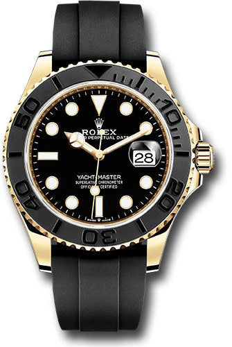 Rolex Yellow Gold Yacht-Master 42 Watch - Black Dial - Oysterflex Strap - 226658 bk