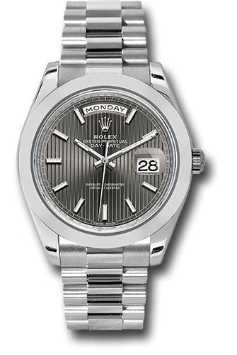 Rolex 950 Platinum Day-Date 40 Watch - Smooth Bezel - Dark Rhodium Index Dial - President Bracelet - 228206 drsmip