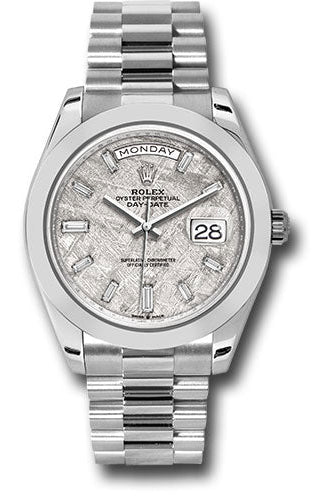 Rolex Platinum Day-Date 40 Watch - Smooth Bezel - Meteorite Baguette Diamond Dial - President Bracelet - 228206 mtdp
