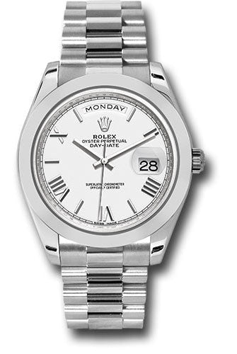 Rolex 950 Platinum Day-Date 40 Watch - Smooth Bezel - White Bevelled Roman Dial - President Bracelet - 228206 wrp