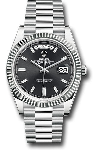 Rolex Platinum Day-Date 40 Watch - Fluted Bezel - Bright Black Dial - President Bracelet - 228236 bkbdp
