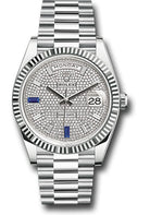Rolex Platinum Day-Date 40 Watch - Fluted Bezel - Diamond And Sapphire Paved Diamond Dial - President Bracelet - 228236 dp8d2sp