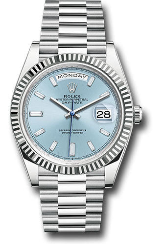 Rolex Platinum Day-Date 40 Watch - Fluted Bezel - Ice Blue Dial - President Bracelet - 228236 ibbdp