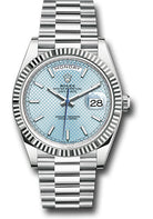 Rolex Platinum Day-Date 40 Watch - Fluted Bezel - Ice Blue Diagonal Motif Index Dial - President Bracelet - 228236 ibdmip