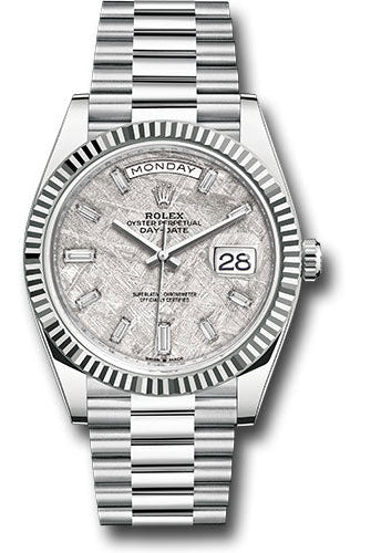 Rolex Platinum Day-Date 40 Watch - Fluted Bezel - Meteorite Dial - President Bracelet - 228236 mtbdp