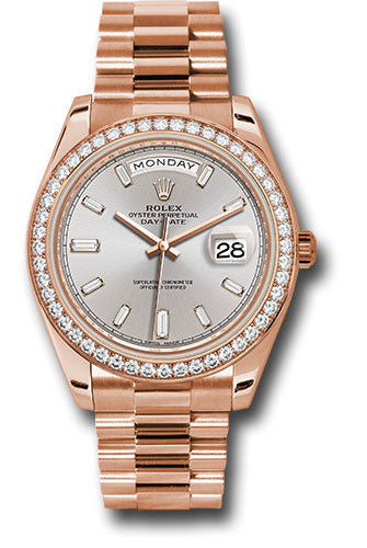 Rolex Everose Gold Day-Date 40 Watch - Everose Gold Bezel - Sundust Baguette-Cut Diamond Dial - President Bracelet -
