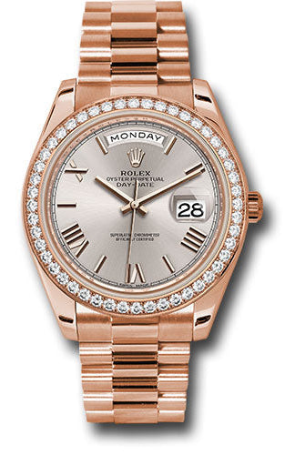 Rolex Everose Gold Day-Date 40 Watch - Everose Gold Bezel - Sundust Bevelled Roman Dial - President Bracelet - 228345RBR sdrp
