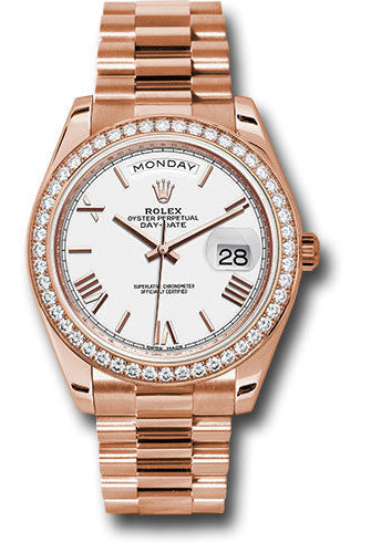 Rolex Everose Gold Day-Date 40 Watch - Everose Gold Bezel - White Bevelled Roman Dial - President Bracelet - 228345RBR wrp