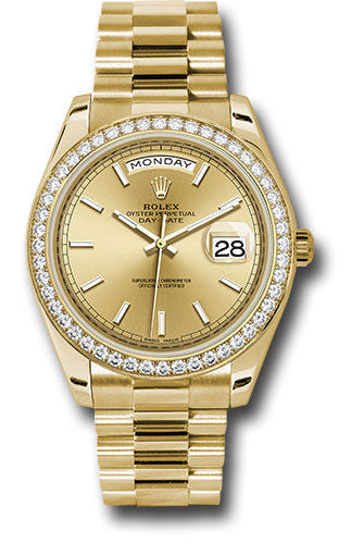 Rolex Yellow Gold Day-Date 40 Watch - Bezel - Champagne Index Dial - President Bracelet - 228348RBR chip