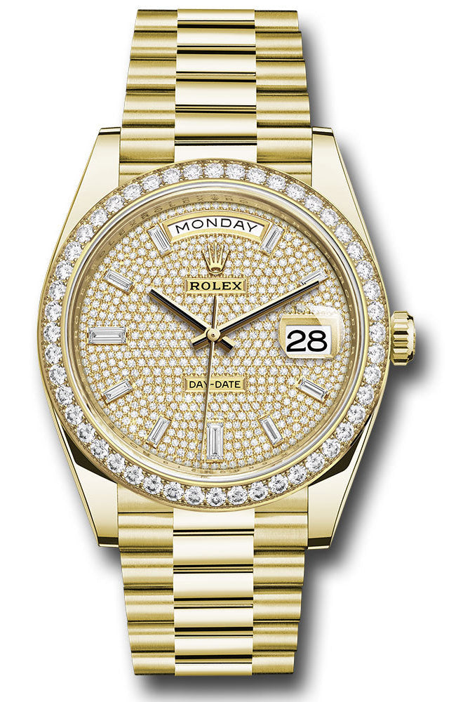 Rolex Yellow Gold Day-Date 40 Watch - Diamond Bezel - Diamond-Paved Dial - President Bracelet - 228348rbr dpbdp