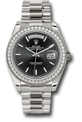 Rolex White Gold Day-Date 40 Watch - Bezel - Black Index Dial - President Bracelet - 228349RBR bkip