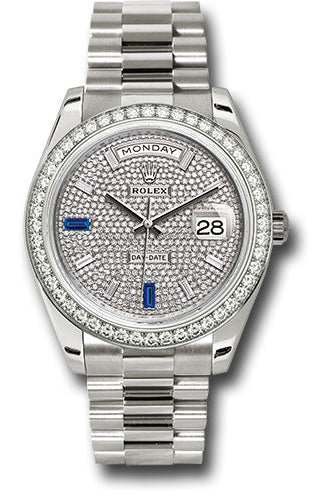 Rolex White Gold Day-Date 40 Watch - White Gold Bezel - Diamond Paved Baguette Diamond Dial - President Bracelet - 228349RBR