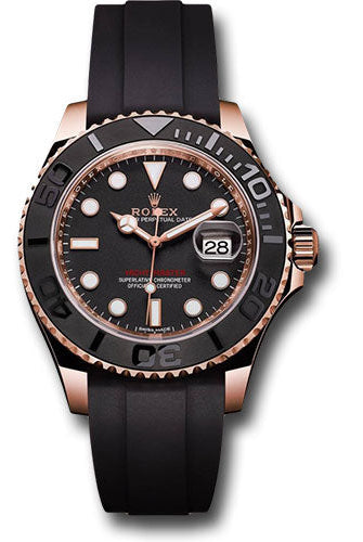Rolex Everose Gold Yacht-Master 37 Watch - Matt Black Dial - Oysterflex Strap - 268655