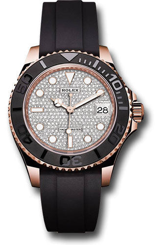 Rolex Everose Gold Yacht-Master 37 Watch - Diamond Paved Dial - Oysterflex Strap - 268655 dp