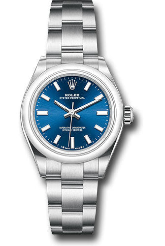 Rolex Oyster Perpetual 28 Watch - Domed Bezel - Blue Index Dial - Oyster Bracelet - 276200 bluio