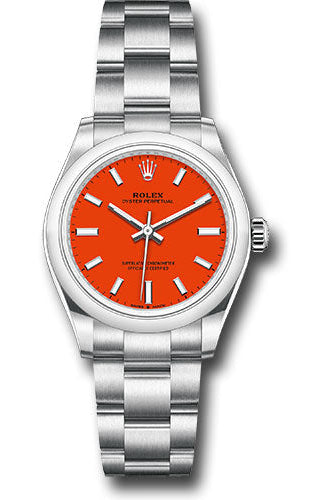 Rolex Oyster Perpetual 31 Watch - Domed Bezel - Coral Red Index Dial - Oyster Bracelet - 277200 reio