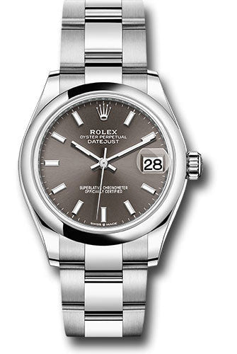 Rolex Steel and White Gold Datejust 31 Watch - Domed Bezel - Dark Grey Index Dial - Oyster Bracelet - 278240 dkgio