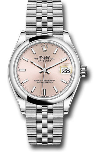 Rolex Steel and White Gold Datejust 31 Watch - Domed Bezel - Pink Index Dial - Jubilee Bracelet - 278240 pij