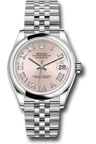 Rolex Steel and White Gold Datejust 31 Watch - Domed Bezel - Pink Roman Dial - Jubilee Bracelet - 278240 prj