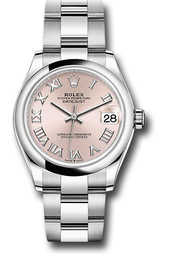 Rolex Steel and White Gold Datejust 31 Watch - Domed Bezel - Pink Roman Dial - Oyster Bracelet - 278240 pro