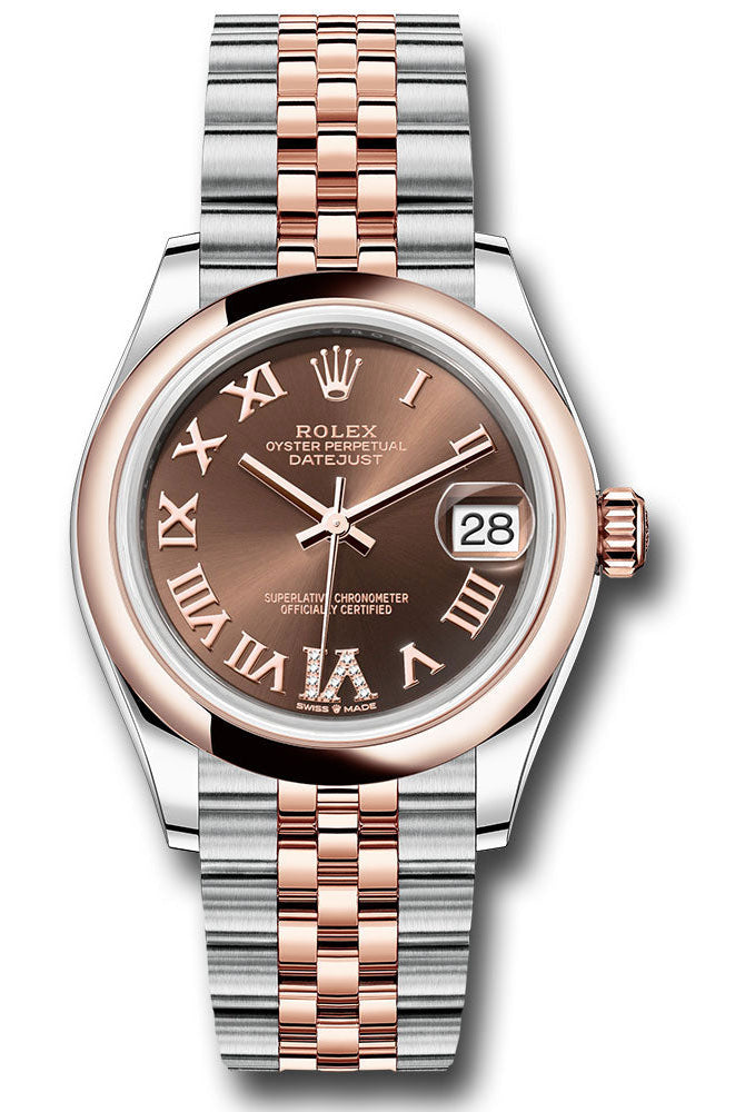 Rolex Steel and Everose Gold Datejust 31 Watch - Domed Bezel - Dark Rhodium Diamond Roman VI Dial - Jubilee Bracelet -
