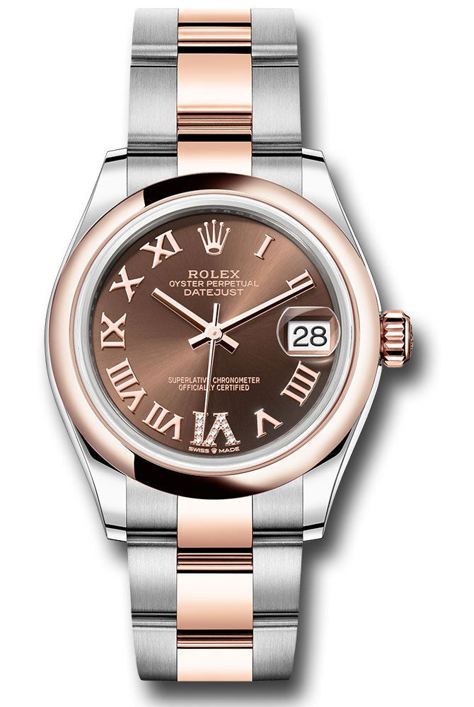 Rolex Steel and Everose Gold Datejust 31 Watch - Domed Bezel - Dark Rhodium Diamond Roman VI Dial - Oyster Bracelet - 278241 chodr6o