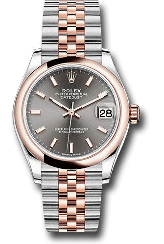 Rolex Steel and Everose Gold Datejust 31 Watch - Domed Bezel - Dark Rhodium Index Dial - Jubilee Bracelet - 278241 dkrhij