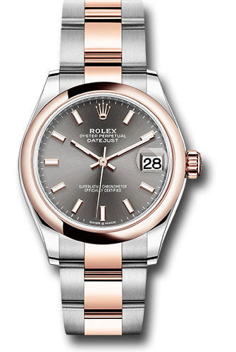 Rolex Steel and Everose Gold Datejust 31 Watch - Domed Bezel - Dark Rhodium Index Dial - Oyster Bracelet - 278241 dkrhio