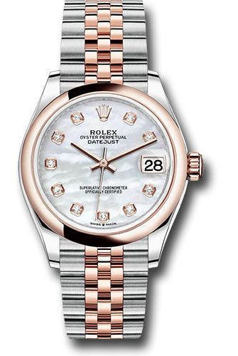 Rolex Steel and Everose Gold Datejust 31 Watch - Domed Bezel - Silver Diamond Dial - Jubilee Bracelet - 278241 mdj