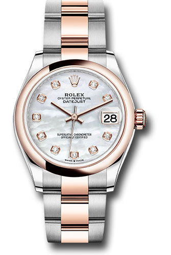 Rolex Steel and Everose Gold Datejust 31 Watch - Domed Bezel - Silver Diamond Dial - Oyster Bracelet - 278241 mdo