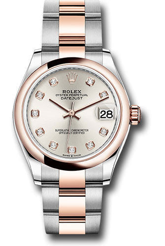 Rolex Steel and Everose Gold Datejust 31 Watch - Domed Bezel - RosŽ Diamond Dial - Oyster Bracelet - 278241 sdo