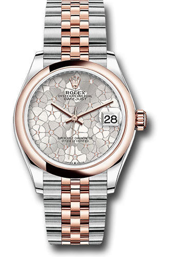 Rolex Everose Rolesor Datejust 31 Watch - Domed Bezel - Silver Floral Motif Diamond Dial - Jubilee Bracelet - 278241 sflomdj
