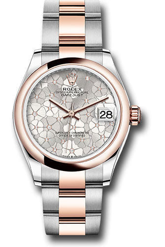 Rolex Everose Rolesor Datejust 31 Watch - Domed Bezel - Silver Floral Motif Diamond Dial - Oyster Bracelet - 278241 sflomdo