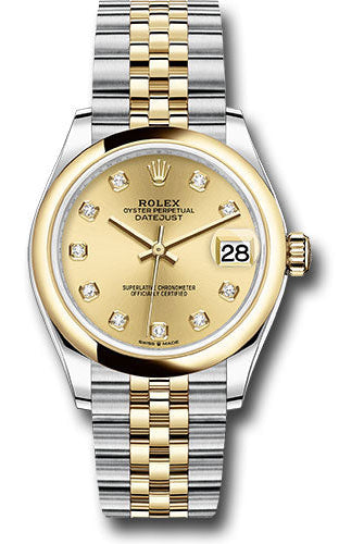 Rolex Steel and Yellow Gold Datejust 31 Watch - Domed Bezel - Champagne Diamond Dial - Jubilee Bracelet - 278243 chdj