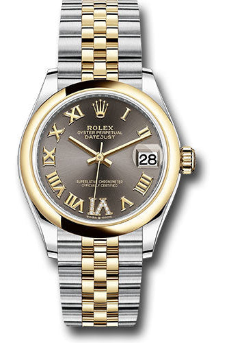 Rolex Steel and Yellow Gold Datejust 31 Watch - Domed Bezel - Dark Grey Diamond Roman Six Dial - Jubilee Bracelet - 278243